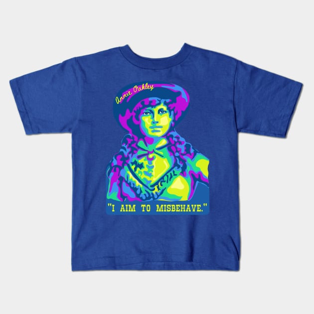 Annie Oakley Portrait and Quote Kids T-Shirt by Slightly Unhinged